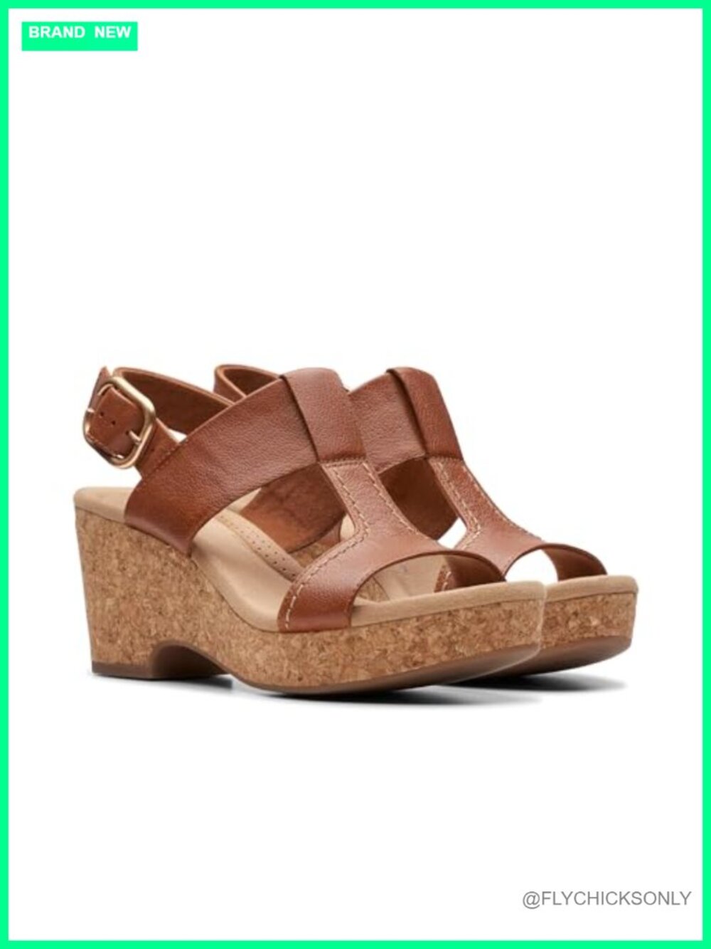 Tan Leather Wedge Sandal Slingback Open Toe Hook & Loop Comfort Casual